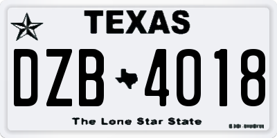 TX license plate DZB4018