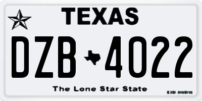 TX license plate DZB4022