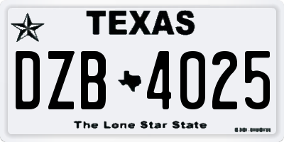 TX license plate DZB4025