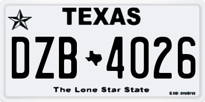 TX license plate DZB4026