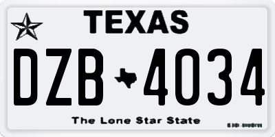 TX license plate DZB4034