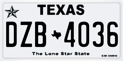 TX license plate DZB4036