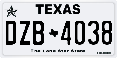 TX license plate DZB4038