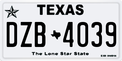TX license plate DZB4039