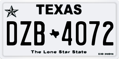 TX license plate DZB4072