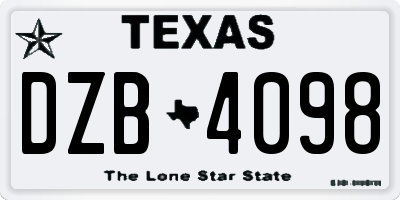 TX license plate DZB4098