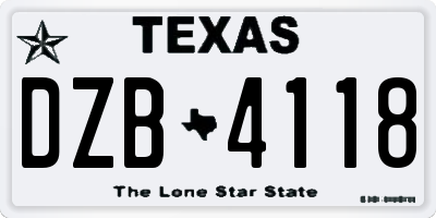 TX license plate DZB4118