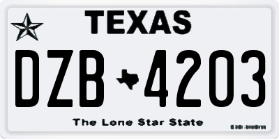 TX license plate DZB4203