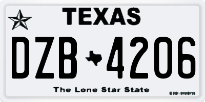 TX license plate DZB4206