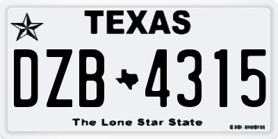 TX license plate DZB4315