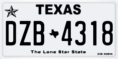 TX license plate DZB4318