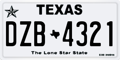TX license plate DZB4321