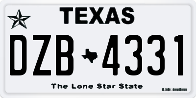 TX license plate DZB4331