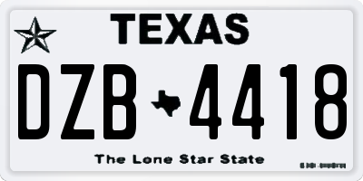 TX license plate DZB4418
