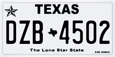 TX license plate DZB4502