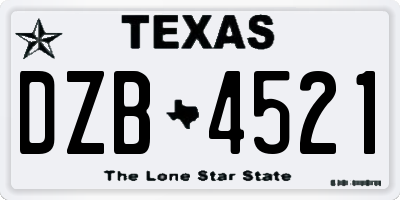TX license plate DZB4521