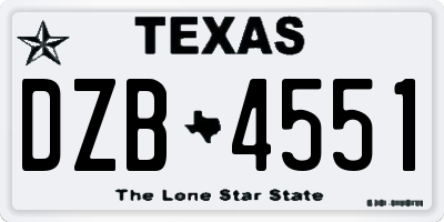 TX license plate DZB4551