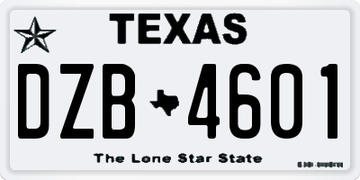 TX license plate DZB4601
