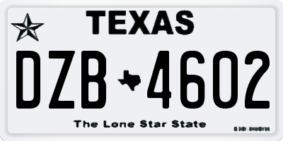 TX license plate DZB4602