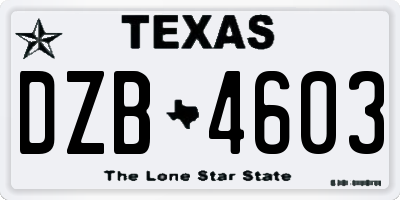 TX license plate DZB4603
