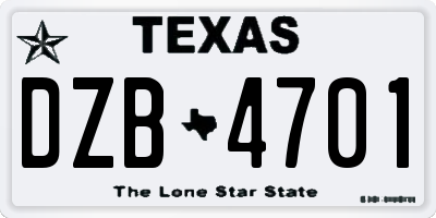 TX license plate DZB4701