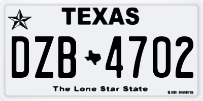TX license plate DZB4702