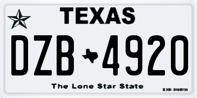 TX license plate DZB4920