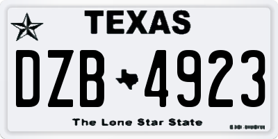 TX license plate DZB4923