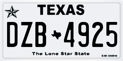 TX license plate DZB4925
