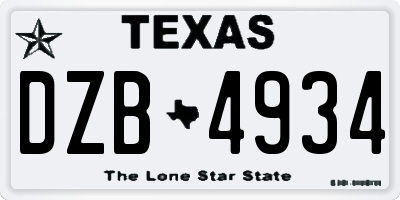 TX license plate DZB4934