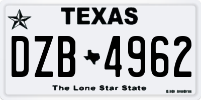 TX license plate DZB4962