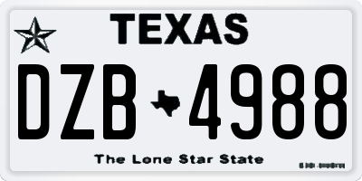 TX license plate DZB4988