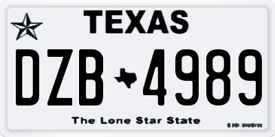 TX license plate DZB4989