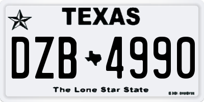 TX license plate DZB4990