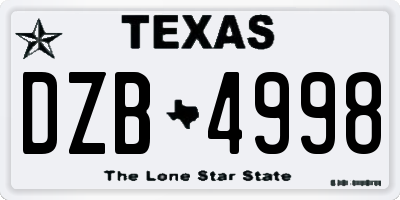 TX license plate DZB4998