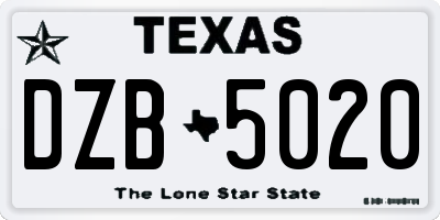 TX license plate DZB5020