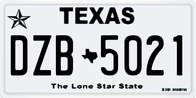 TX license plate DZB5021