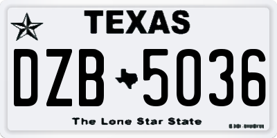 TX license plate DZB5036