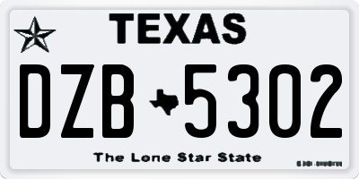 TX license plate DZB5302