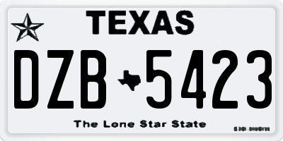 TX license plate DZB5423