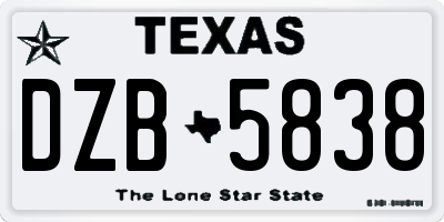 TX license plate DZB5838