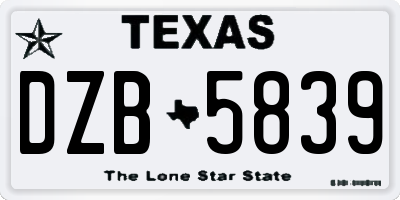 TX license plate DZB5839