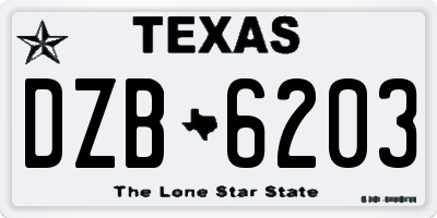 TX license plate DZB6203