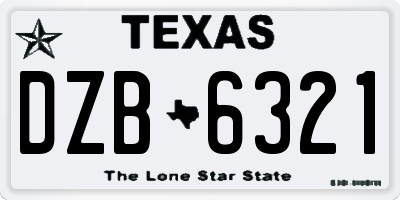 TX license plate DZB6321