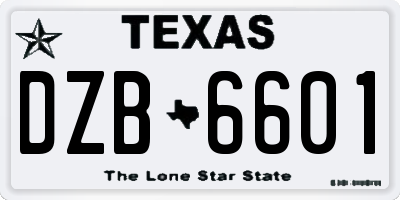 TX license plate DZB6601