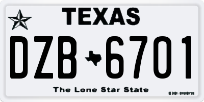 TX license plate DZB6701