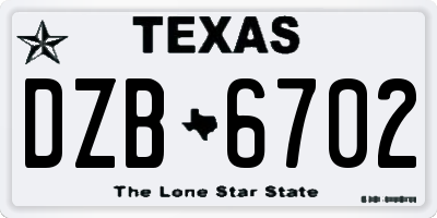 TX license plate DZB6702