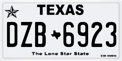 TX license plate DZB6923
