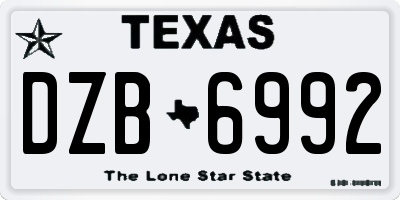 TX license plate DZB6992