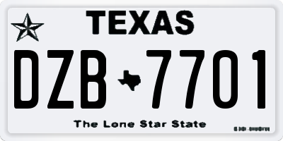 TX license plate DZB7701